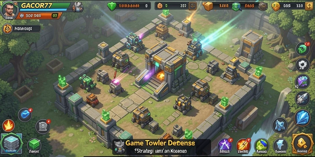 Tampilan gameplay seru GACOR77 dalam pertarungan Tower Defense.