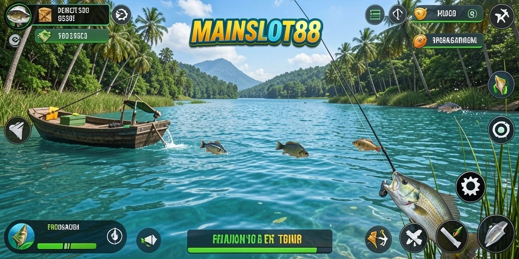 Screenshot gameplay MAINSLOT88 menampilkan aksi memancing yang seru dan menegangkan.