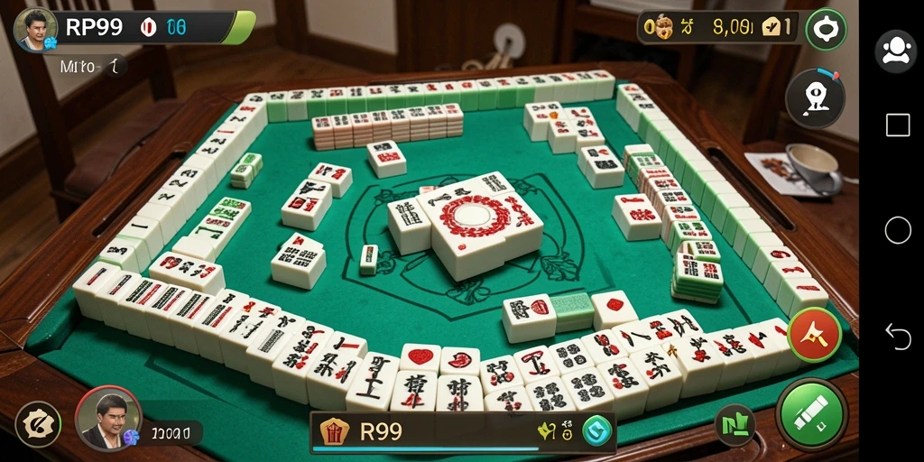 Screenshot gameplay RP99 menunjukkan momen seru saat menyusun ubin Mahjong.