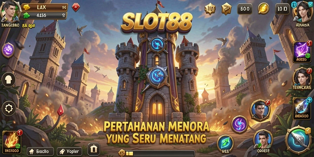 Screenshot utama SLOT88 menampilkan aksi menegangkan dalam permainan Tower Defense.