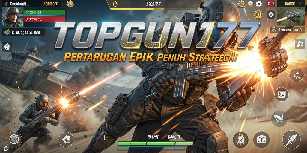 Gameplay mendebarkan dengan pertarungan yang intens di TOPGUN77.