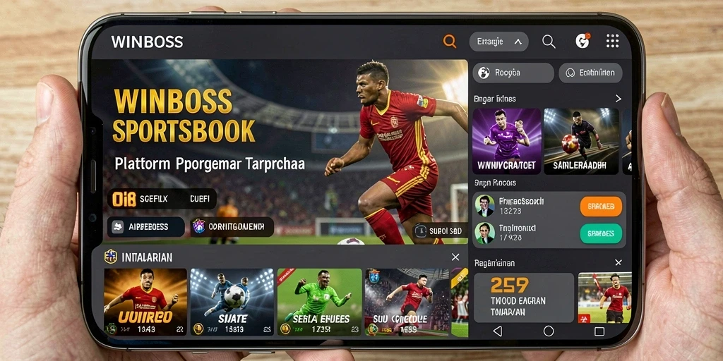 Tangkapan layar utama WINBOSS menampilkan antarmuka taruhan olahraga yang menarik.